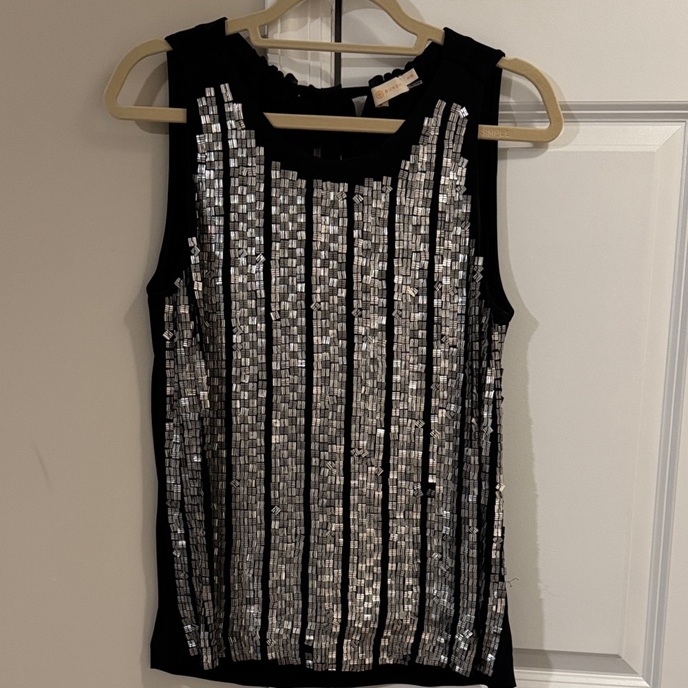 Tory Burch Black and Silver Sequin Tank Top